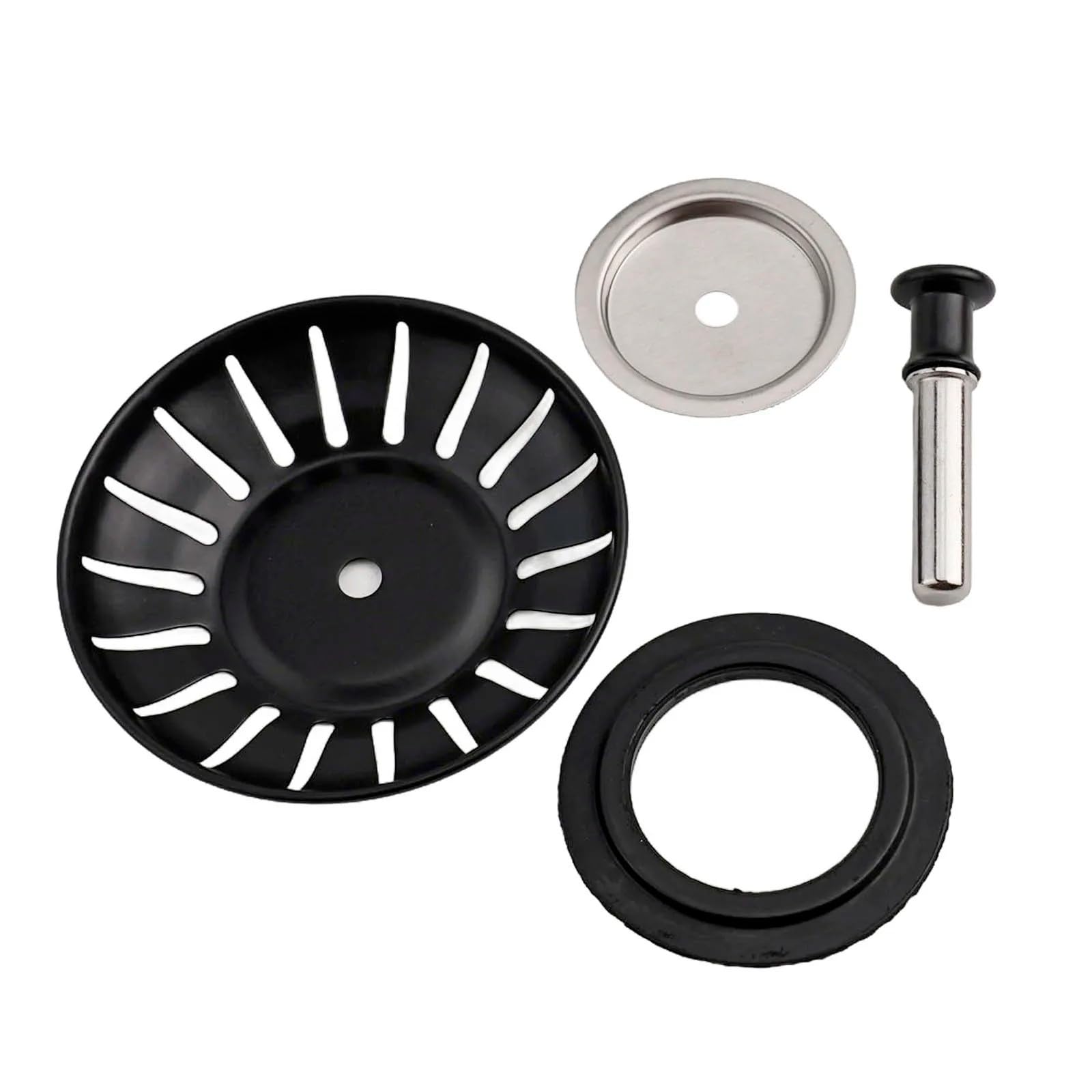 Tappo per lavello in acciaio inox 304, nero, 8 cm, tappo di scarico per cucina e bagno, con guarnizione in gomma