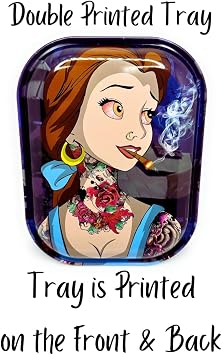 Rolling Tray with Magnetic Lid - 7 inch x 5.5 inch Double Printed Rolling Tray with Printed Magnetic lid - This Decorative Metal Tray is Perfect for at Home or on-The-go (Bad Belle)