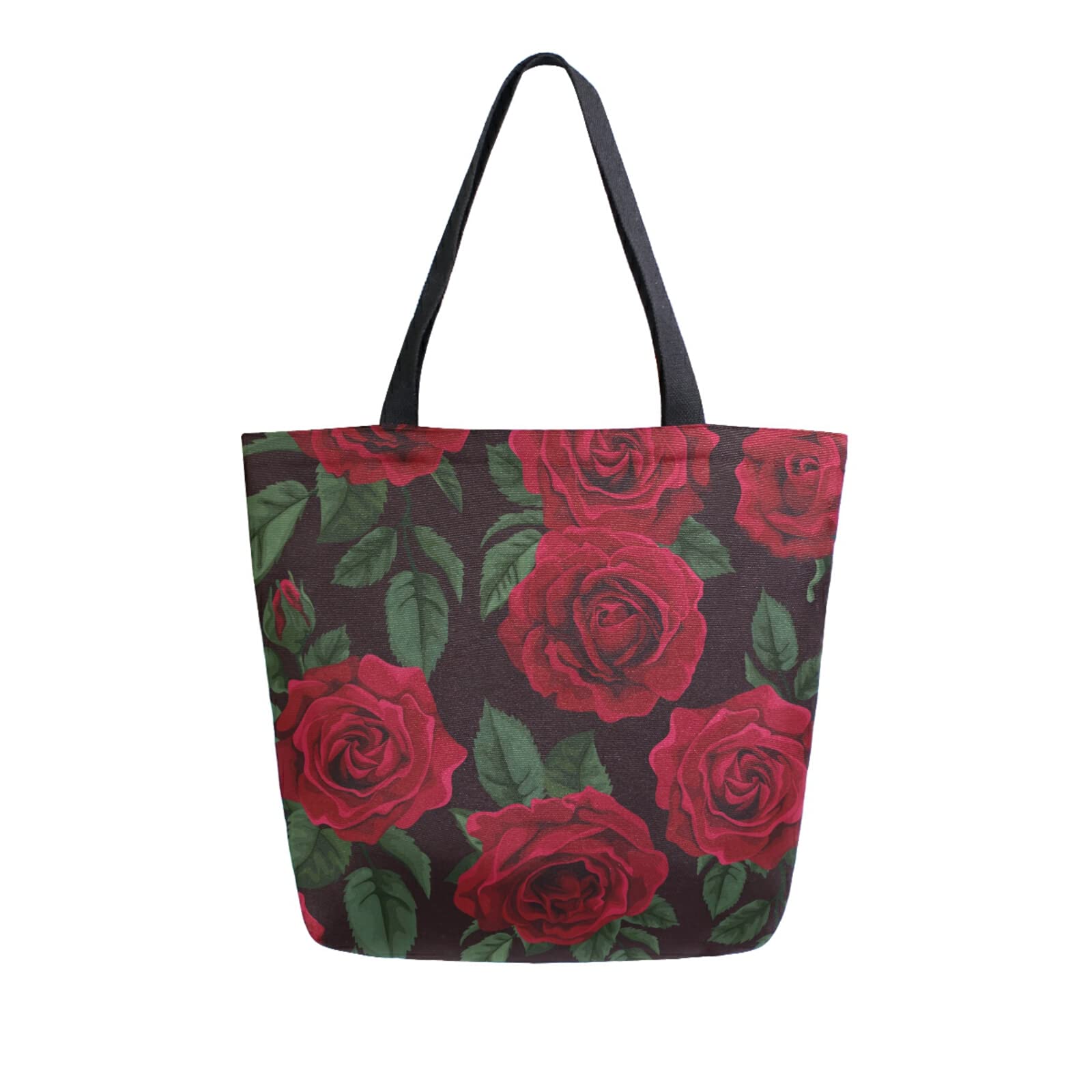 ALAZA Red Rose Flower Floral Canvas Tote Bag Large Women Casual Shoulder Bag Handbag,Shopping Grocery Cotton Bag Reusable,Multipurpose,Heavy Duty For Outdoors Weekender Travel