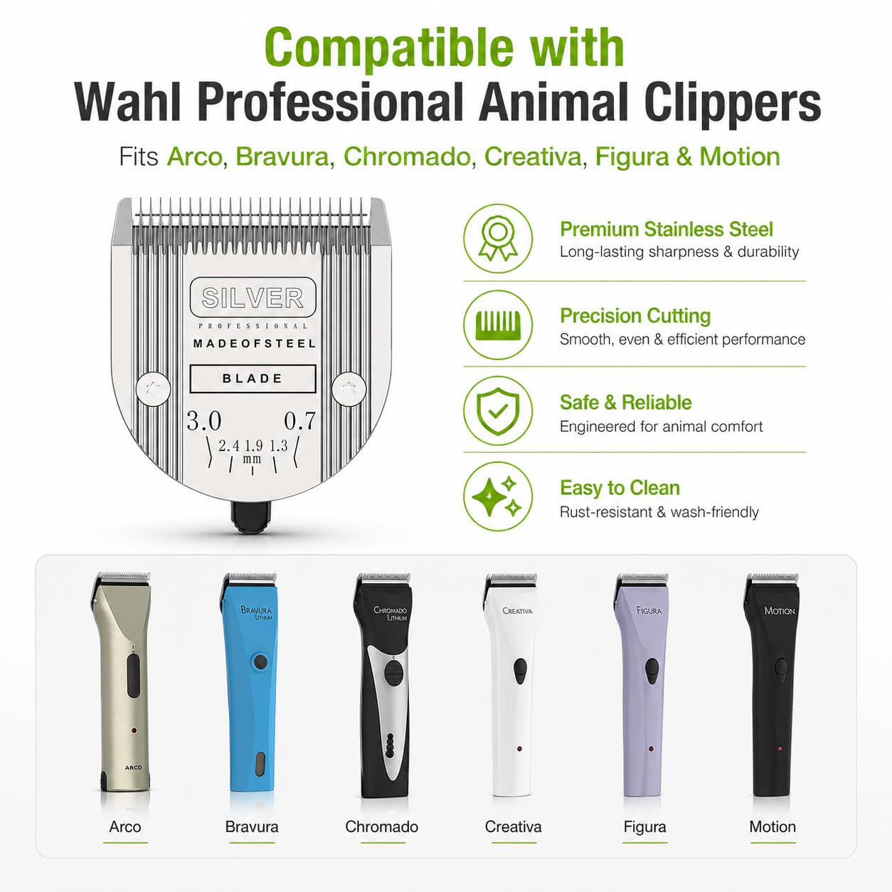 Cuchillas ajustables 5 en 1 compatibles con WAHL Arco, Bravura .Chromado, Creativa, Figuras para el aseo de perros (5 en 1/2 unidades)