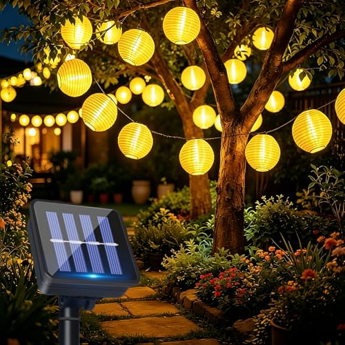 Guirlande Lumineuse Solaire Lanternes Extérieures, 8M 30 LED Guirlande Lampion Exterieur, 8 Modes IP65 Étanche Éclairage Solaire pour Décoration de Jardin,...