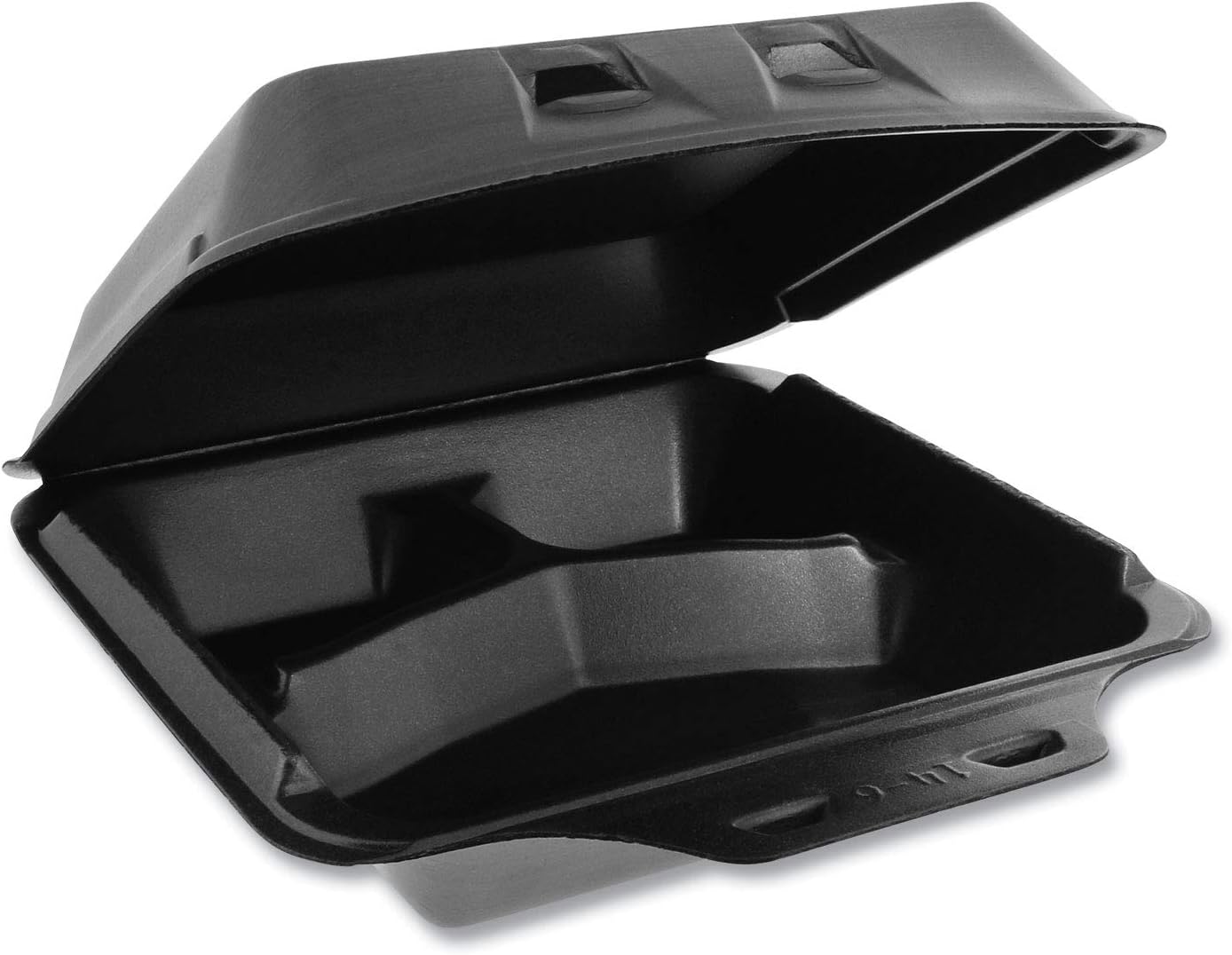 Pactiv Evergreen SmartLock Foam Hinged Lid Container, Large, 3-Compartment, 9 x 9.5 x 3.25, Black, 150/Carton