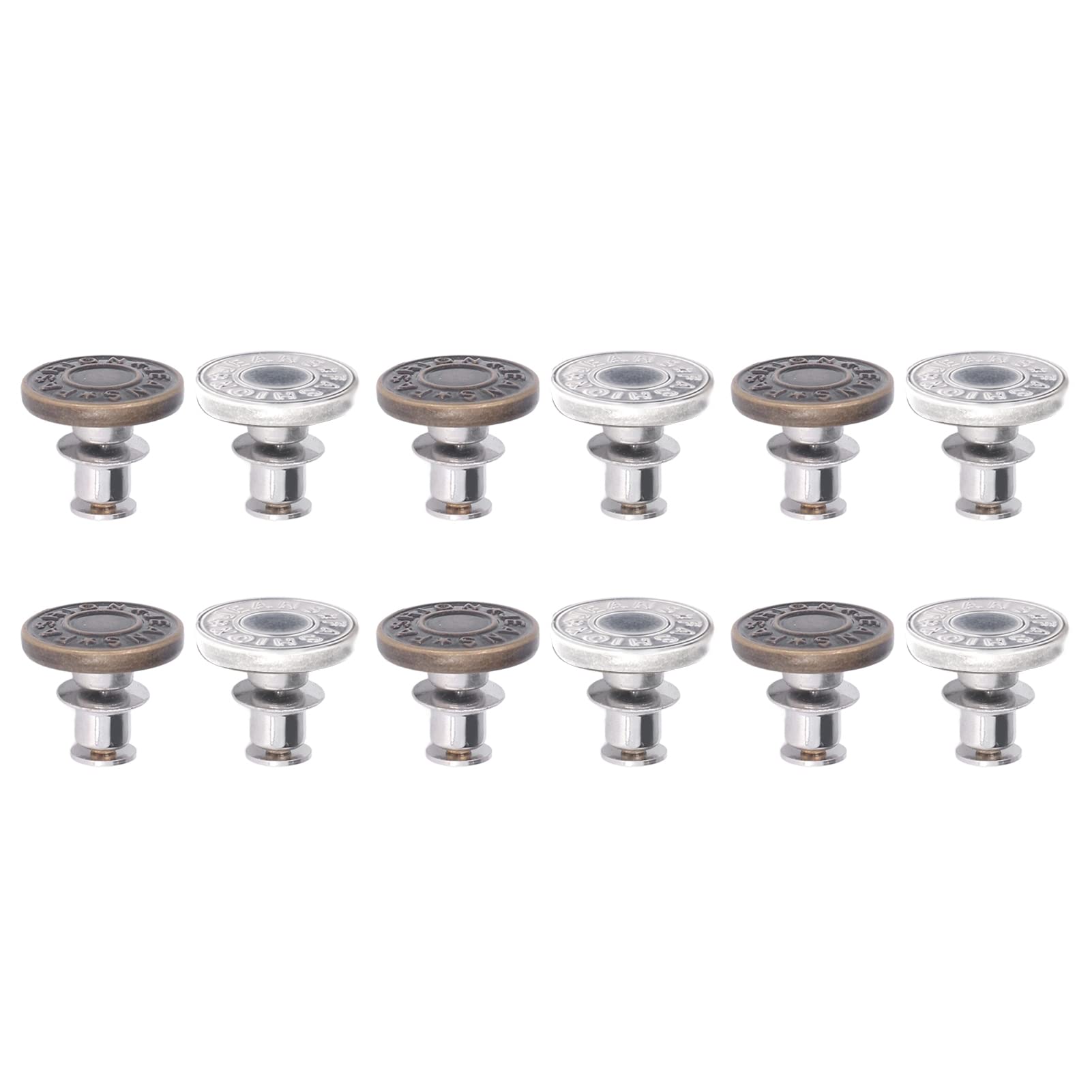 Jenngaoo Button Pins for Jeans, 12Pcs No Sew Replacement Jean Button Pins, Adjustable and Removable Instant Button 17mm x 15mm