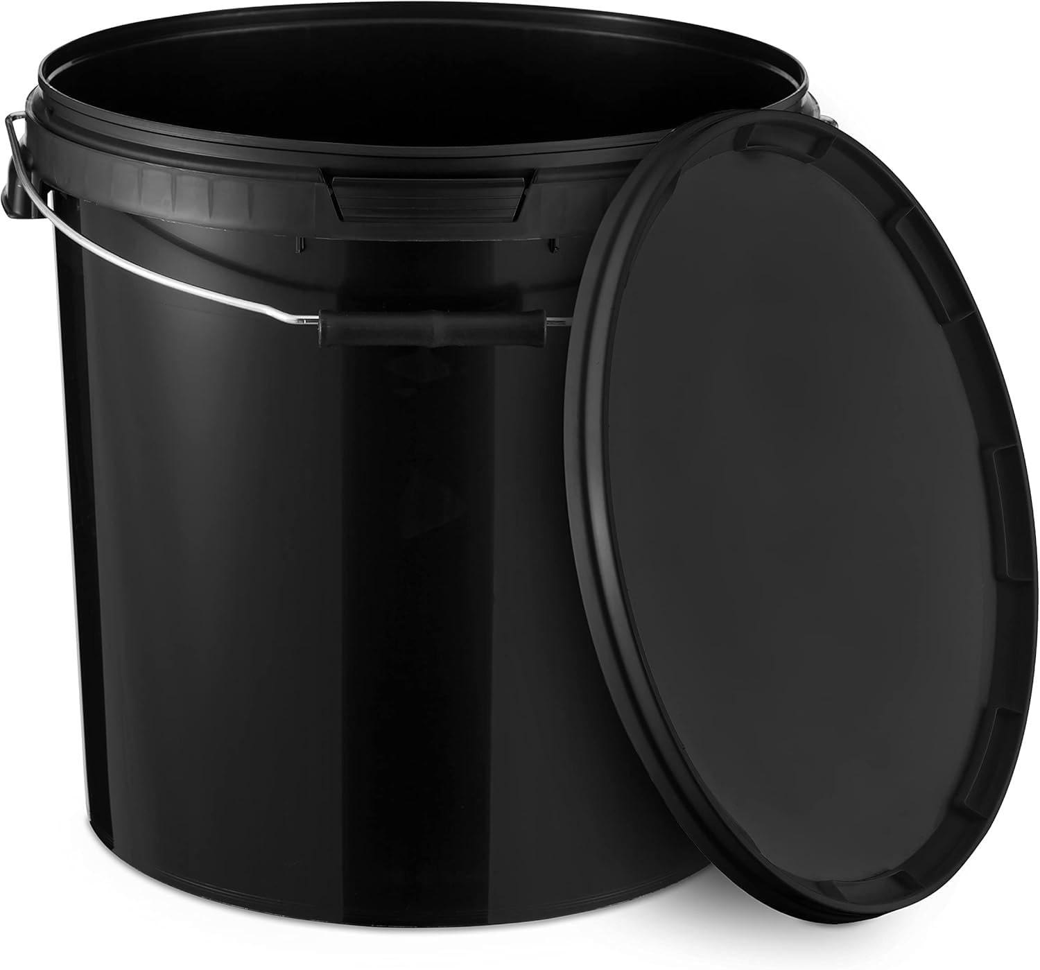 BenBow Bucket with lid 20 L Schwarz 5x 20 Litres - food-safe, sturdy, airtight, leak-proof - plastic storage container, with metal handle - empty โ image 1