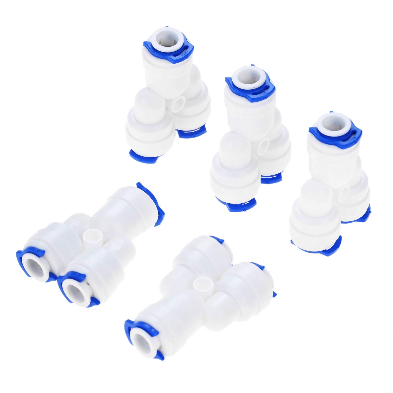Conexión rápida for Manguera de jardín, 5 Piezas, 1/4 ", 6,35 mm, Tubo Agua, Conector Acoplamiento plástico, ósmosis inversa 3 vías
