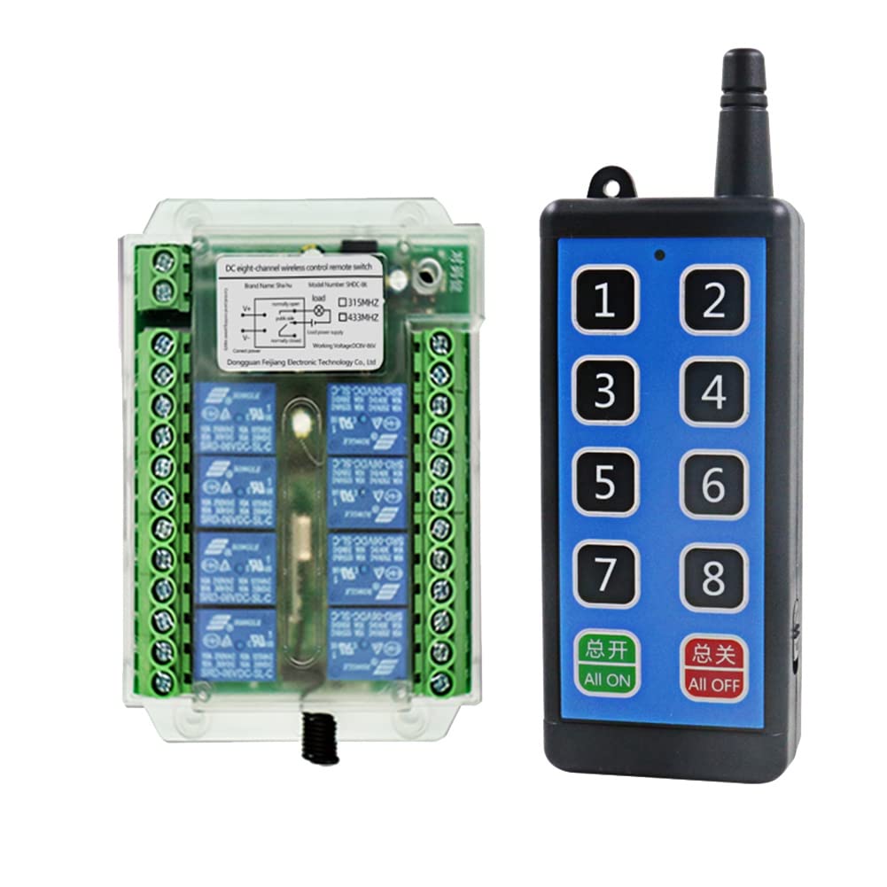 Interruptor de control remoto inalámbrico RF de 8 canales CC 9-72 V, interruptor de control remoto inalámbrico