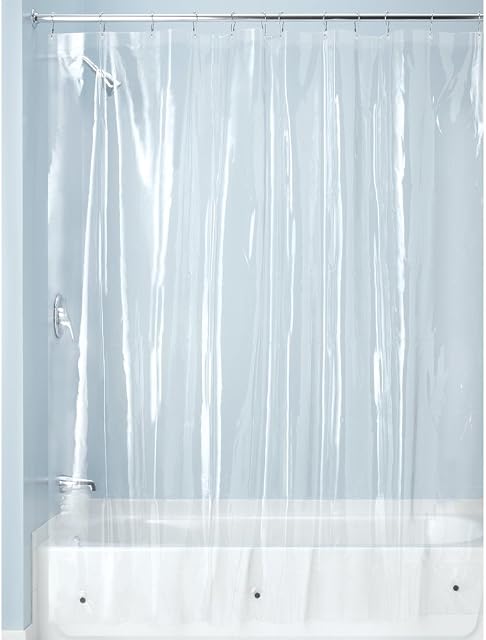 iDesign Waterproof Shower Curtain, Long Shower Curtain Made of Mould- PEVA, Stylish and Water Repellent Shower Liner for Bathroom, Clear