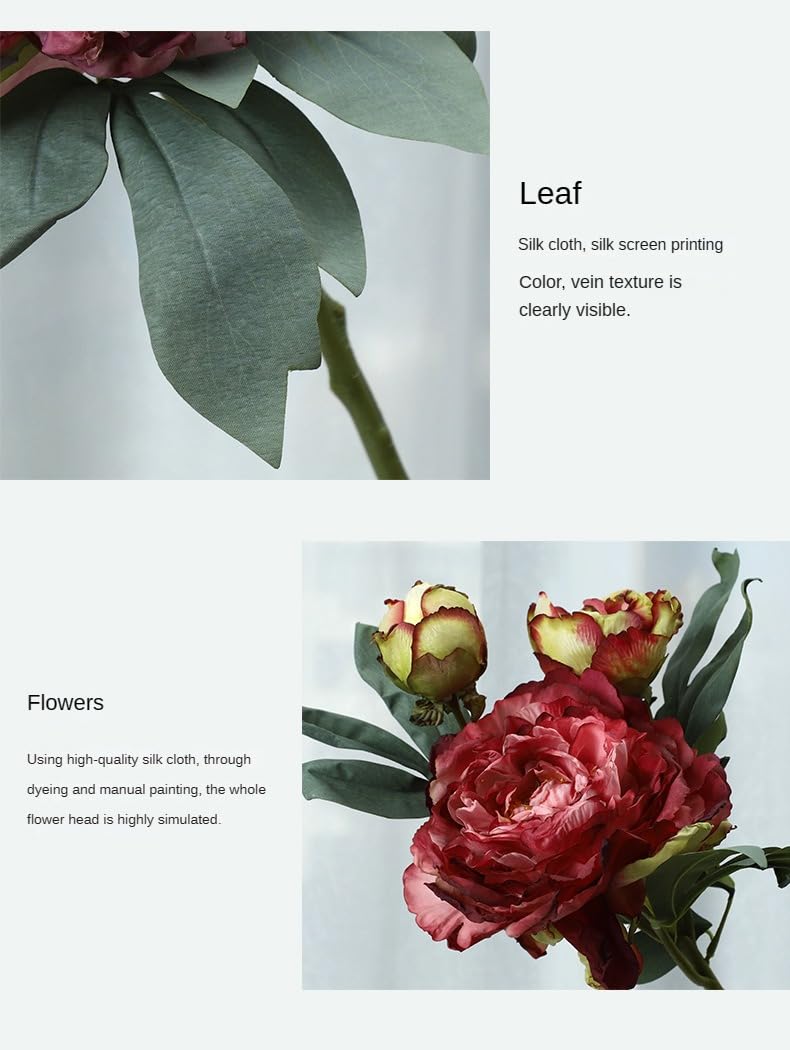 牡丹の花2本他花器、花追加 Amazon｜2pcs、牡丹のシミュレーションフラワー、牡丹の花、シルク製の