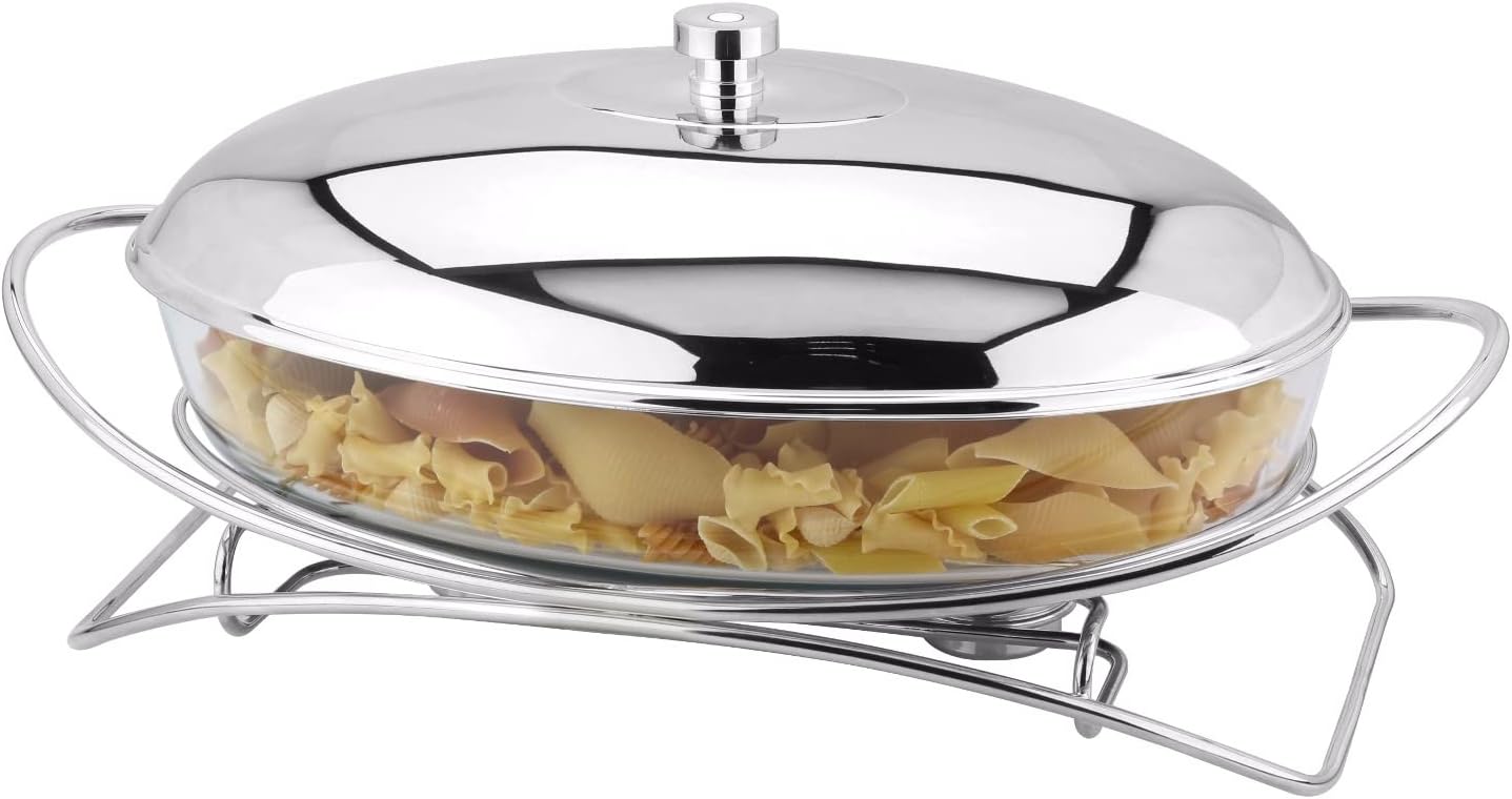 Regent 1810 Contempo Cromado 101.4 (onzas), calentador ovalado de 3 litros, plato de roce con tapa de acero inoxidable, servidores de buffet,