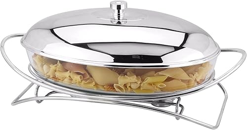 Regent 1810 Contempo Cromado 101.4 (onzas), calentador ovalado de 3 litros, plato de roce con tapa de acero inoxidable, servidores de buffet,