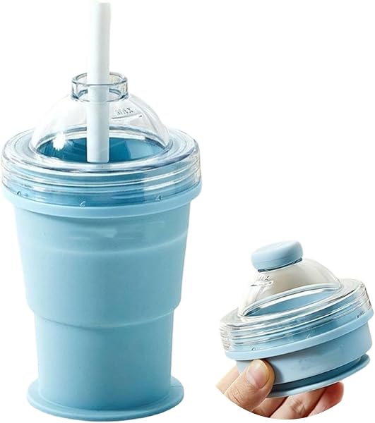 折りたたみシリコンカップ 500ml コンパクト 携帯便利 ストロー付 保冷 シャーベットカップ アウトドア キャンプ ハイキング 旅行 食洗機対応 温冷両用 軽量 コップ - 1