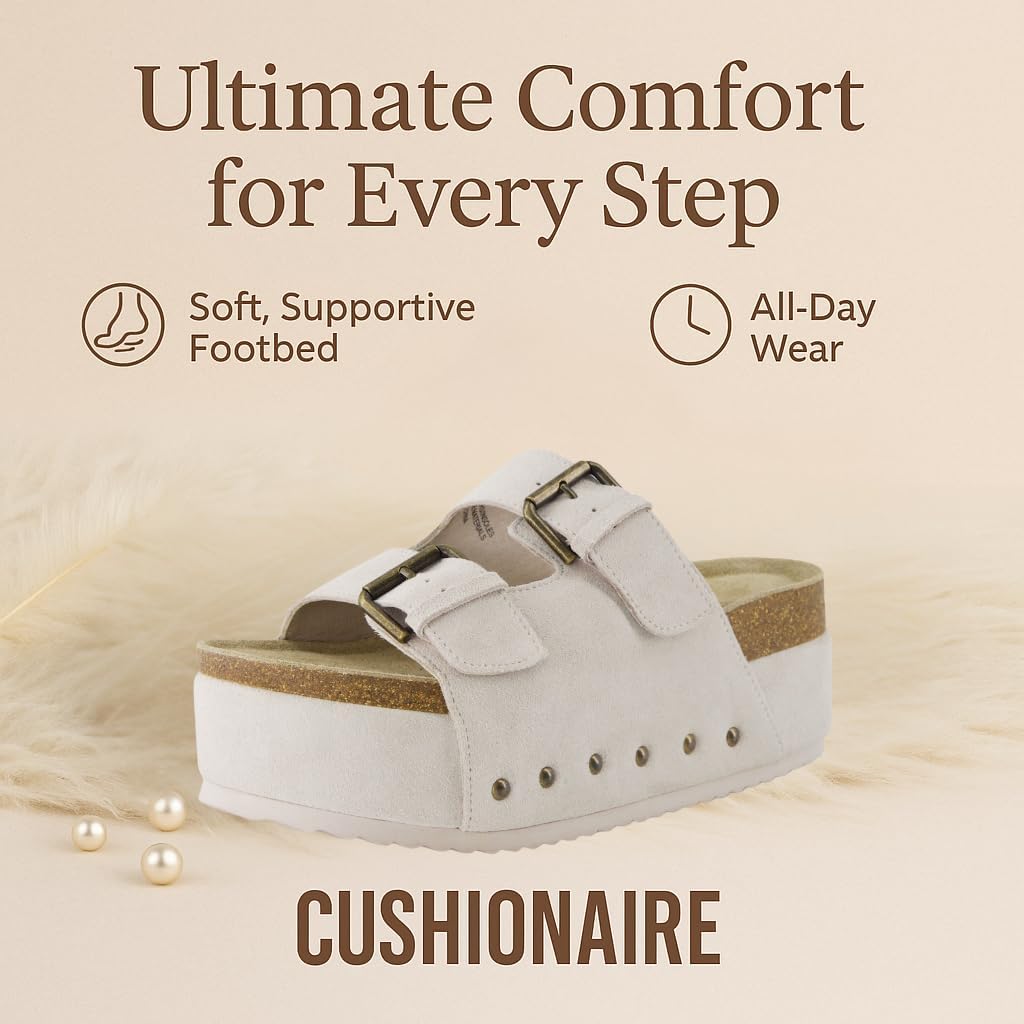 CUSHIONAIRE Guru Platform Sandals Women Footwear – Comfortable Genuine Leather Footbed Studded Chunky Slide Summer Sandals for Women 2025 - Image 5