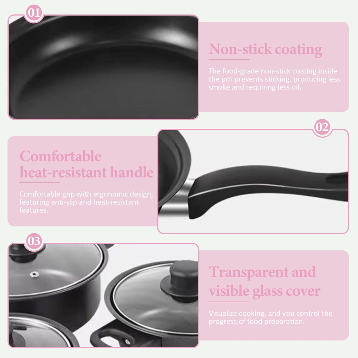 Cast Iron Pots and Pans Set 13Pcs Non Stick Cute Cookware Set Includes Lids Induction Cookware with Comfort Handle PFOA Free