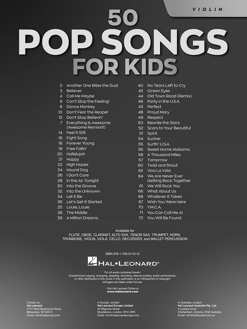 50 Pop Songs for Kids for Violin