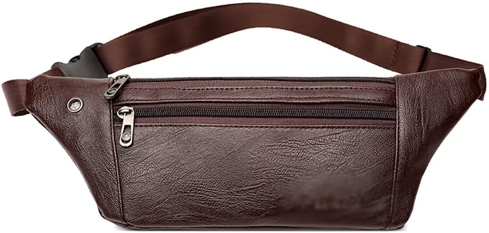 Men's Waist Packs PU Leather Waist Belt Purse Fashion Travel Camping Hiking Pocket Belly Pouch(D)