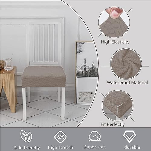 Miniatura 5 de JININQ Chair Seat Covers for Dining Room Stretch Jacquard Removable Washable Anti-Dust Chair Seat Slipcovers Protector for Kitchen Office Party