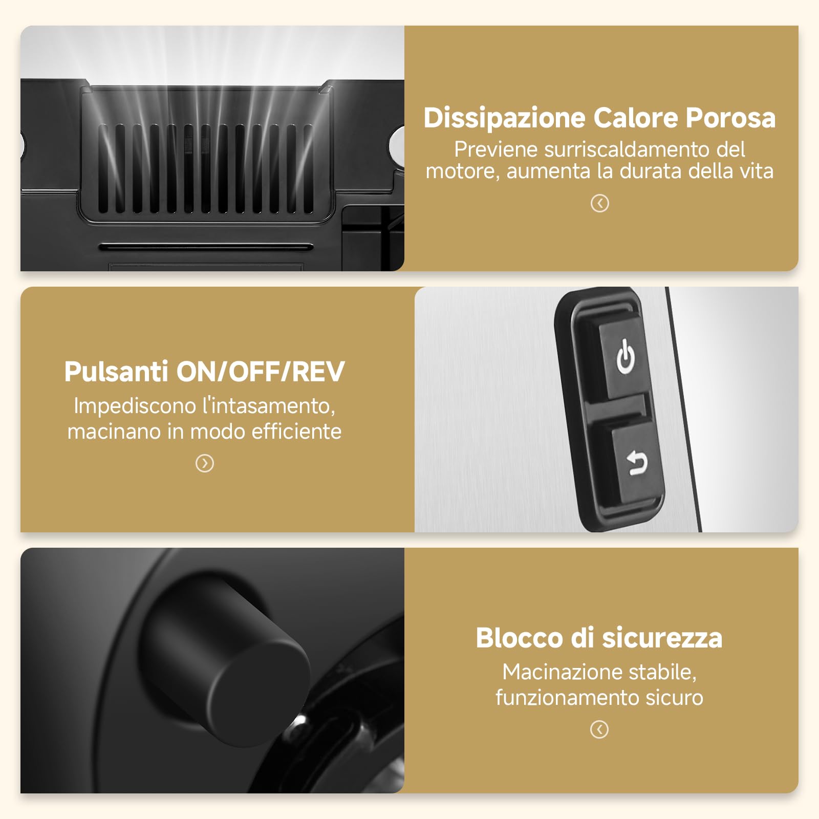 AAOBOSI Tritacarne Elettrico, 3-In-1 Tritacarne Elettrico Professionale [3000W MAX], 2 Lame, 3 Piastre Di Macinazione In Acciaio Inox, 1 Tubi Per Insaccati, 1 Kubbe