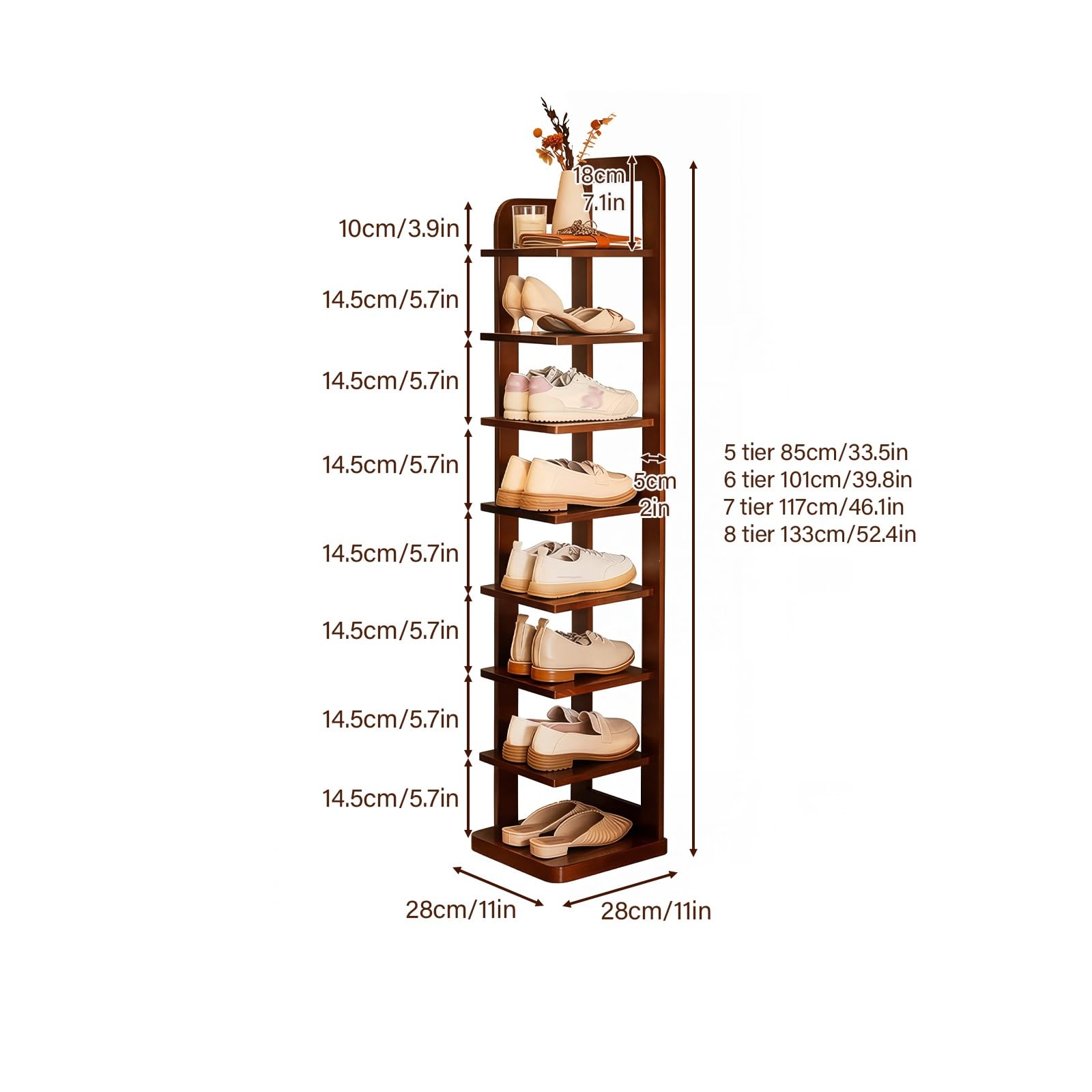 Zapatero de Madera, 7 Niveles Organizador de Zapatos, Ahorro Espacio