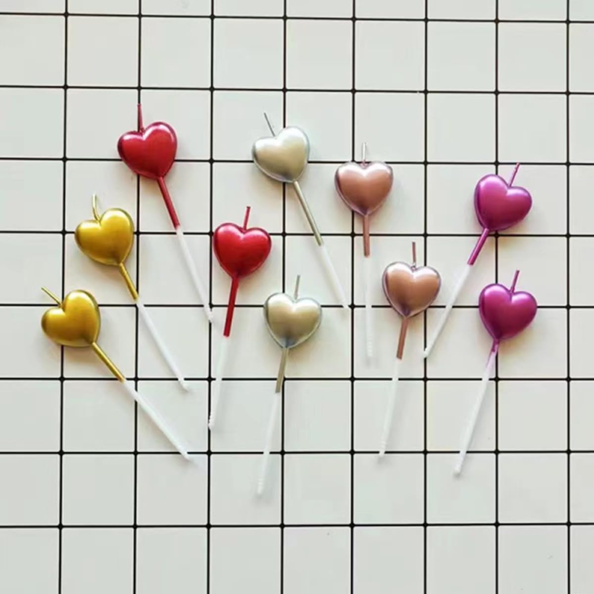 Candeline Compleanno A Cuore Oro Champagne, 10 Pezzi Metallizzati Per Torta, Matrimonio E Anniversario