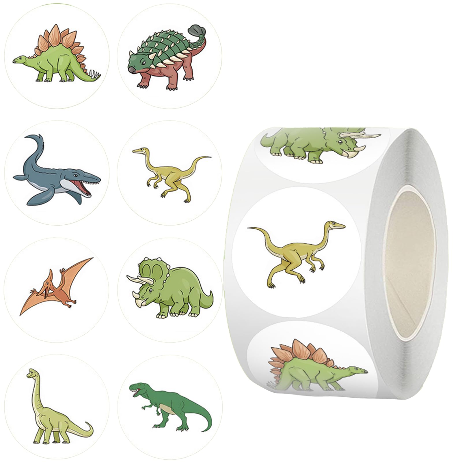 500PCS Round Dinosaur Stickers 2.5cm Kids Reward Stickers 8 Patterns Kids Sticker Rolls for Party Favors Classroom Rewards Reward Charts DIY Craft Projects Suitable for Home School