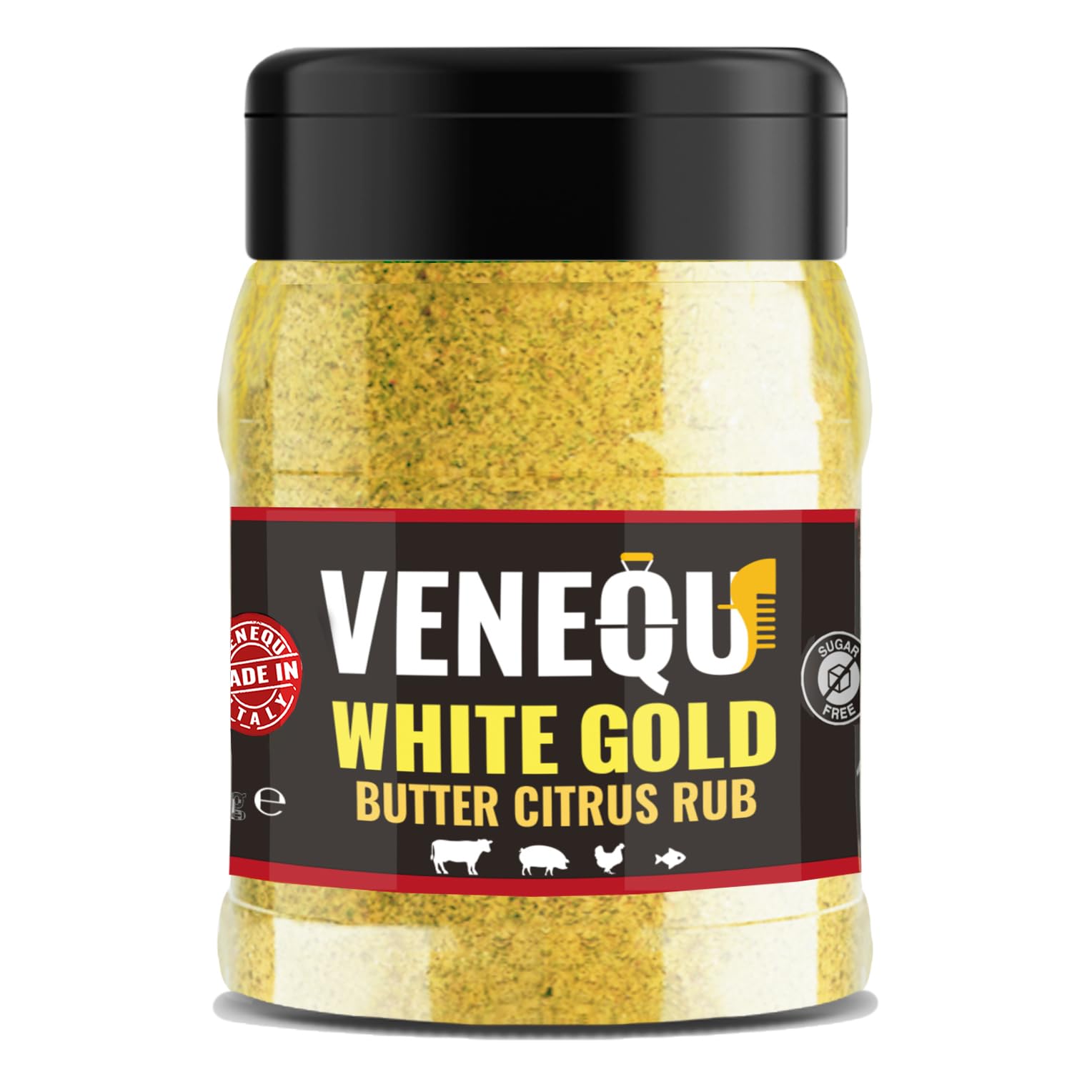 VENEQU BBQ DRY RUBs Gourmet Set #5 (150gr x 4 RUBs) Made in Italy | 1 x Pork Rub, 1 x Chicken Rub, 1 x Black SPOG Rub e 1 White Gold Rub