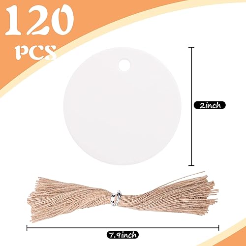 Miniatura 2 de SallyFashion 120 etiquetas de regalo redondas blancas, etiquetas de regalo de papel kraft con cuerdas en blanco, etiquetas colgantes para regalos,