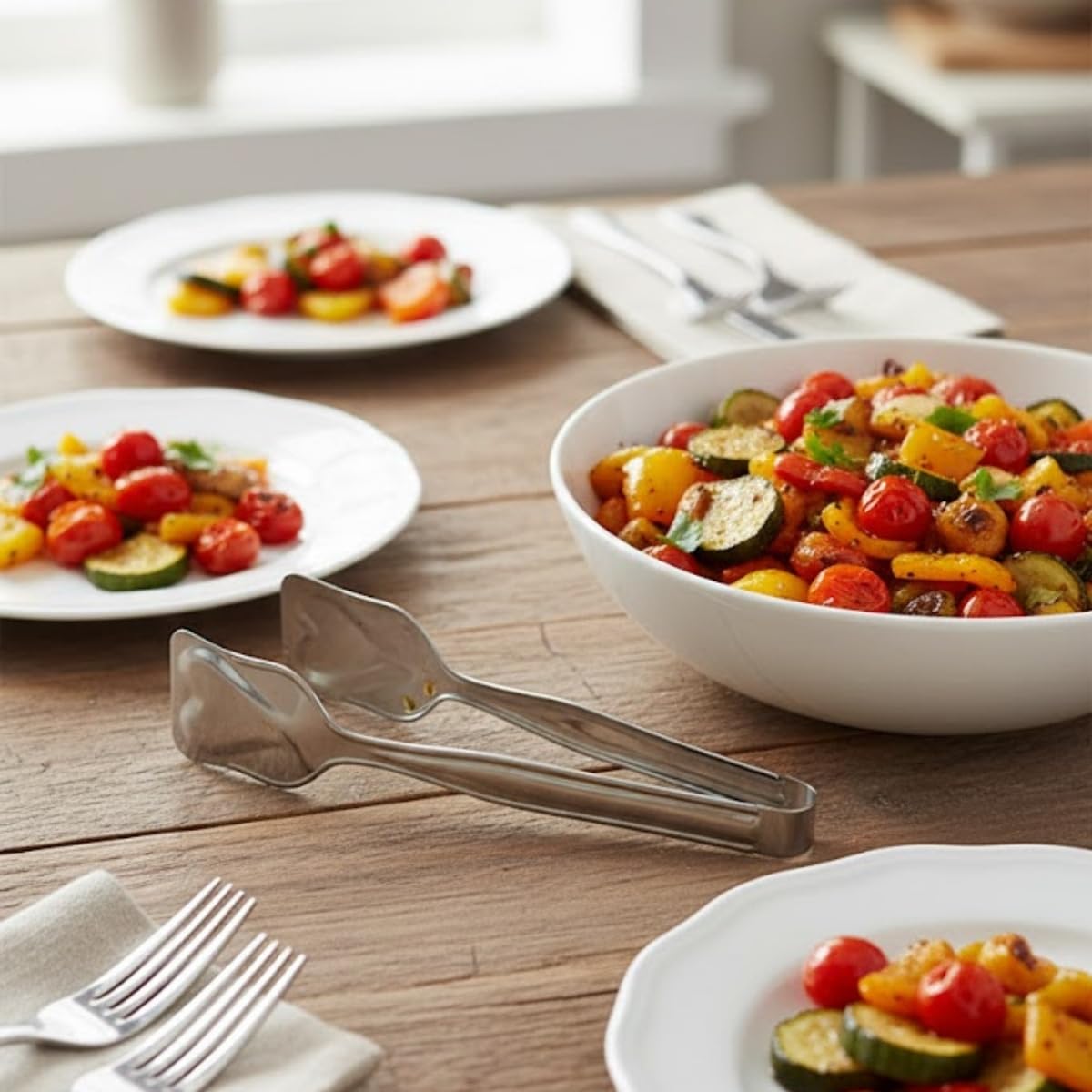 Paslanmaz Çelik Yemek Servis Maşası 21 cm – Salata, Makarna ve Sıcak Yemekler İçin Çok Amaçlı Servis Pensi