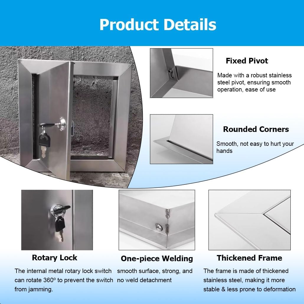 4-36 Inch Access Panel for Drywall, Wall or Ceiling Mounted Metal Door with Key Lock, Stainless Steel Frame, Wall Hole Cover, Plumbing Access Door for Electrical(61x97cm/24x38)