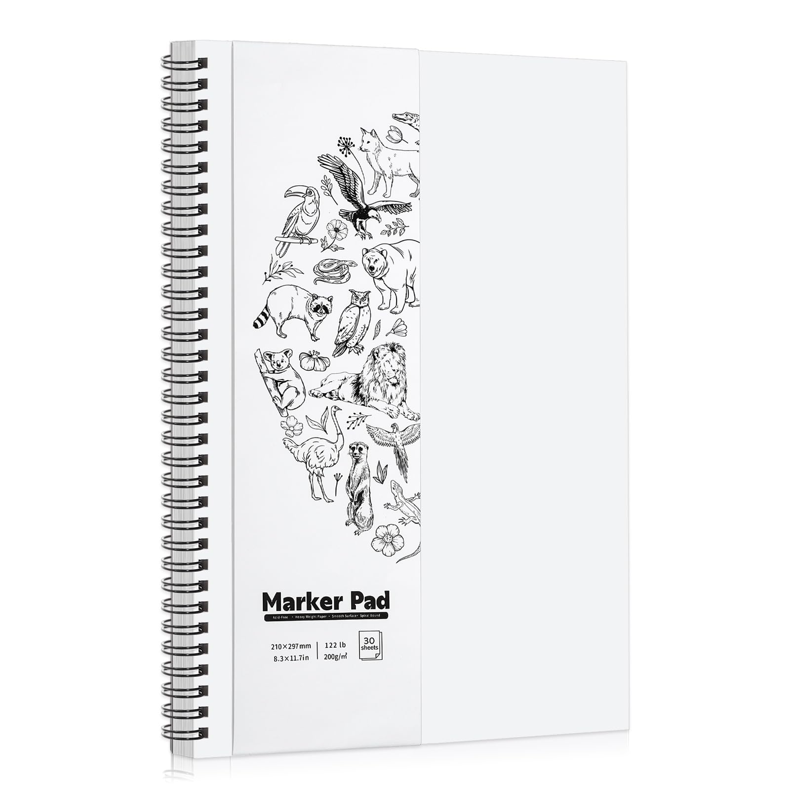 122lb/200gsm A4 Marker Paper Pad, 8.3×11.7in Double Sided Bleedproof Marker Sketchbook, 30 Sheets Art Paper Sketch Pad, Smooth Alcohol Marker Paper Painting Coloring Paper for DIY, Drawing, Gift