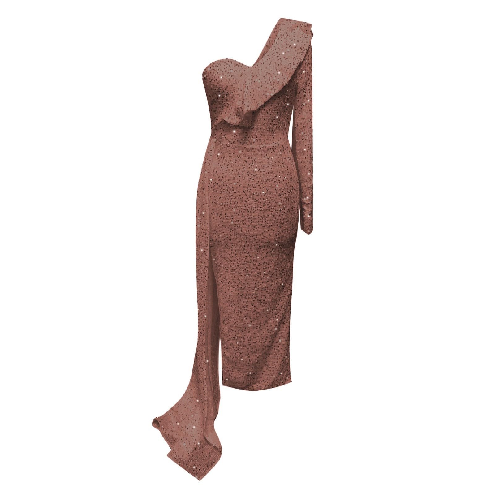 Vestido Mujer Fiesta - Vestido Largo con Estampado Metalizado De Color Liso para Mujer con Cola Espectacular, Abertura Sexy Y Elegante Diseño De Nocturna