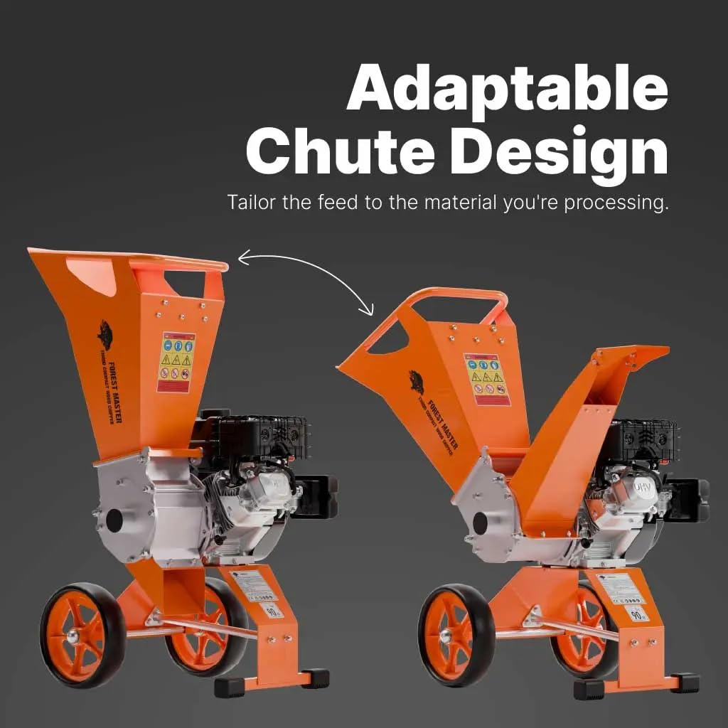 FM8DD - Cippatrice compatta per legno a benzina, motore da 8 HP per rifiuti da giardino, gestisce rami fino a 70 mm*, sistema di azionamento diretto con design anti-blocco, ingegnerizzata nel Regno