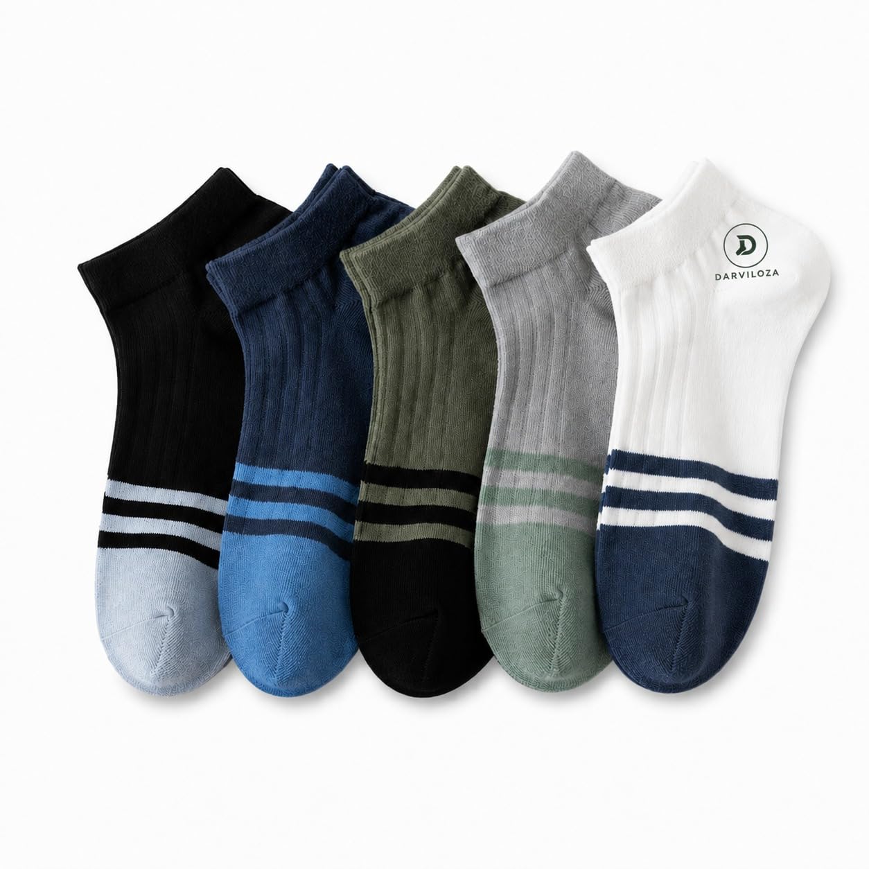 Ankle Length Socks for Men & Women, 5 Pair Cotton Blend Low Cut Socks with Breathable Ribbed Cuff, Absorbent Striped Design for Office, Gym, Sports & Daily Wear-picture-37