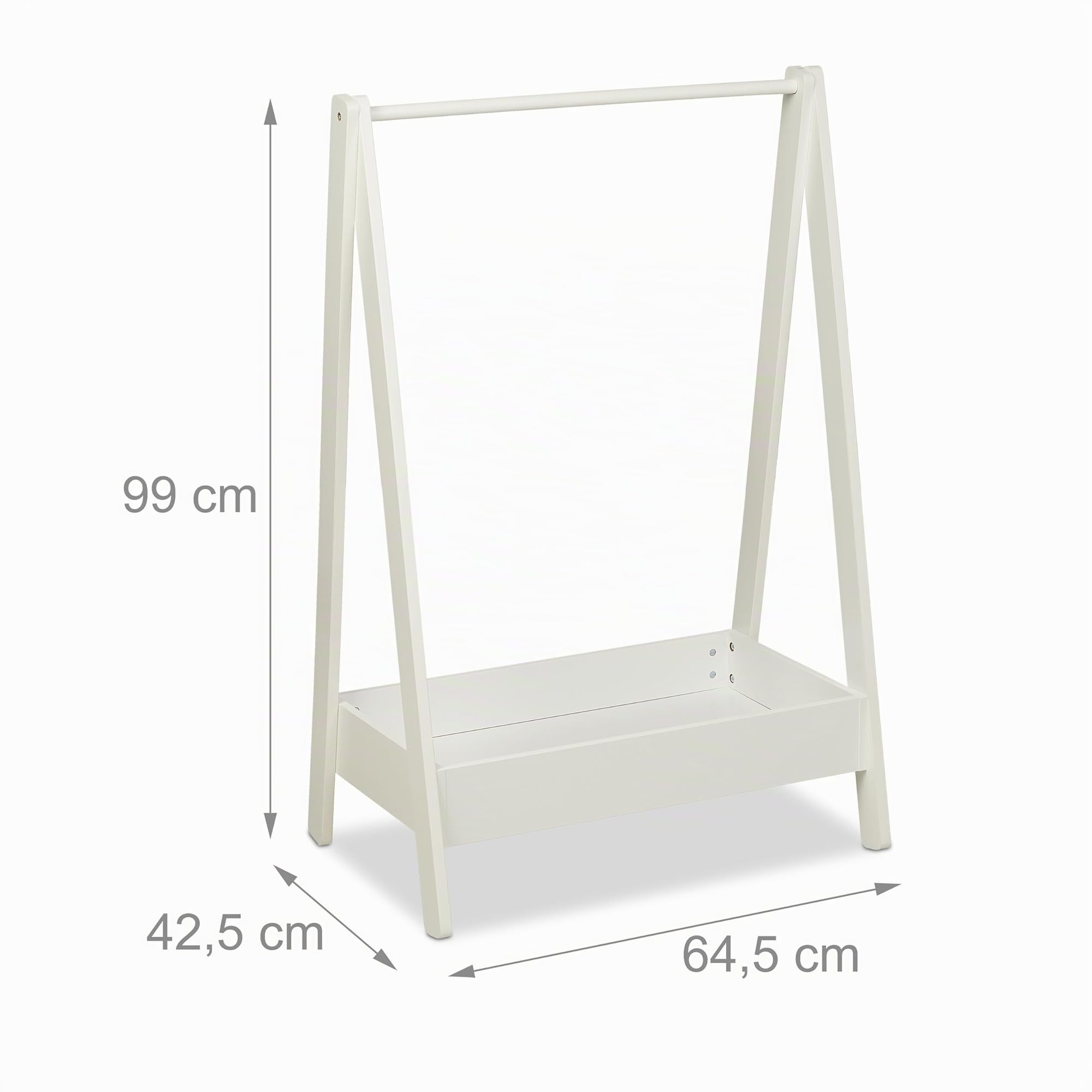 Relaxdays Burro de Ropa Infantil con Balda, 99 x 64,5 x 42,5 cm, Perchero de Pie con Barra, Dormitorio Niños, Blanco