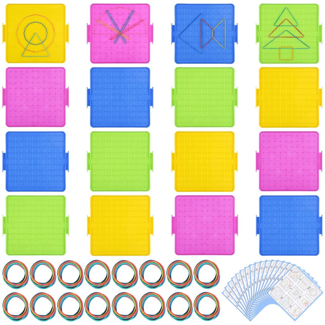 16 pièces planches géométriques avec 160 élastiques, jouets d'apprentissage des formes recto verso, matériel éducatif pour les mathématiques, la géométrie, la motricité manuelle