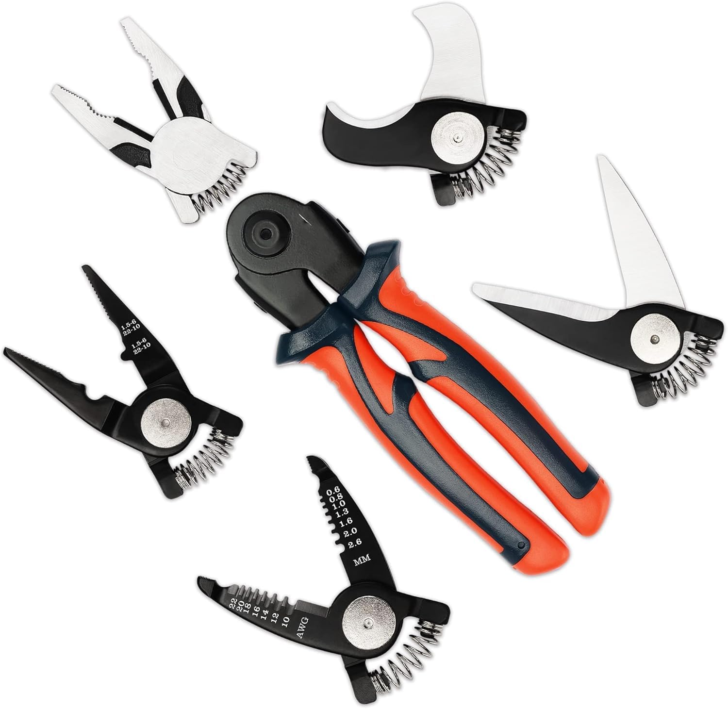 TERRIFI Plier Tool Set - 8 Inch 5-IN-1 Multifunctional Interchangeable Head Pliers Set, Cable Cutters, Wire Stripper, Crimping Plier, Linesman Pliers, Scissor, Ergonomic Design for Electricians fitter