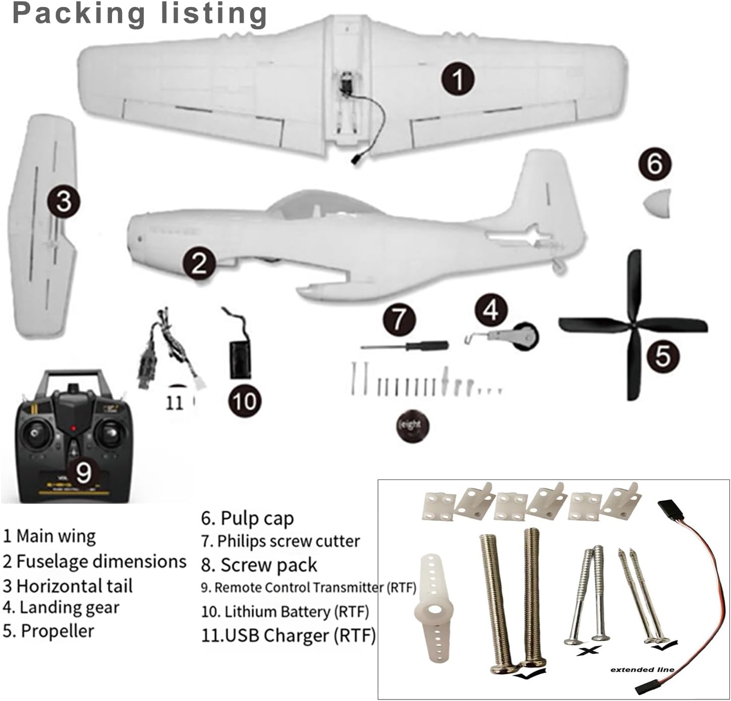 Extra Large 29.5" 750MM P51 P-51D Mustang Remote Control Combat Aircraft 4CH Double Battery Aerobatic Brushless RC Aircraft Full-Function for Professional Players