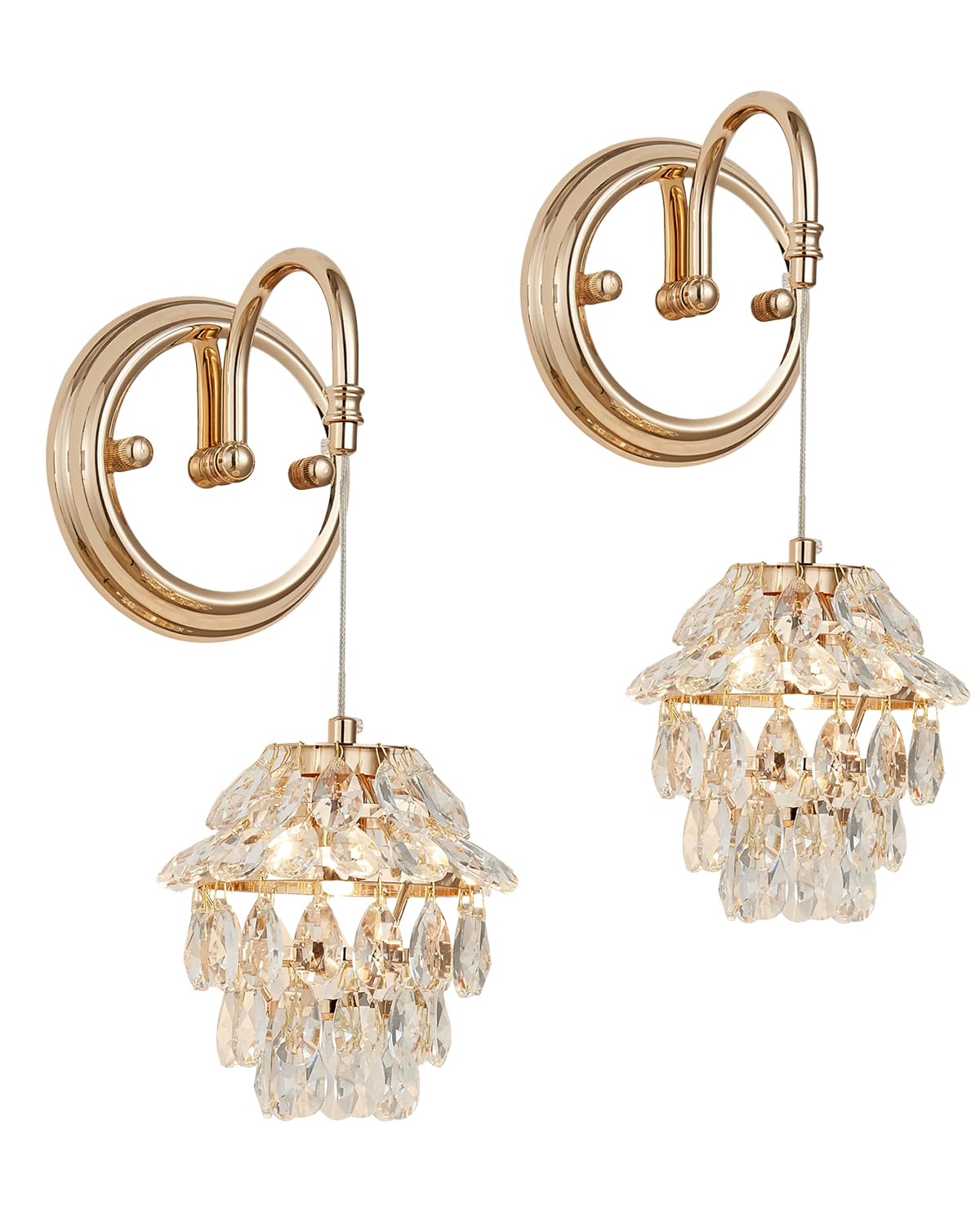 Photo 1 of Pinecone Shape Crystal Vintage Gold Wall Sconces Chandelier Set of 2, Modern Victorian Indoor Hardwired Wall Mount Lamp Light Fixture for Bedroom Living Room Bathroom Vanity Light Hallway Wall Decor