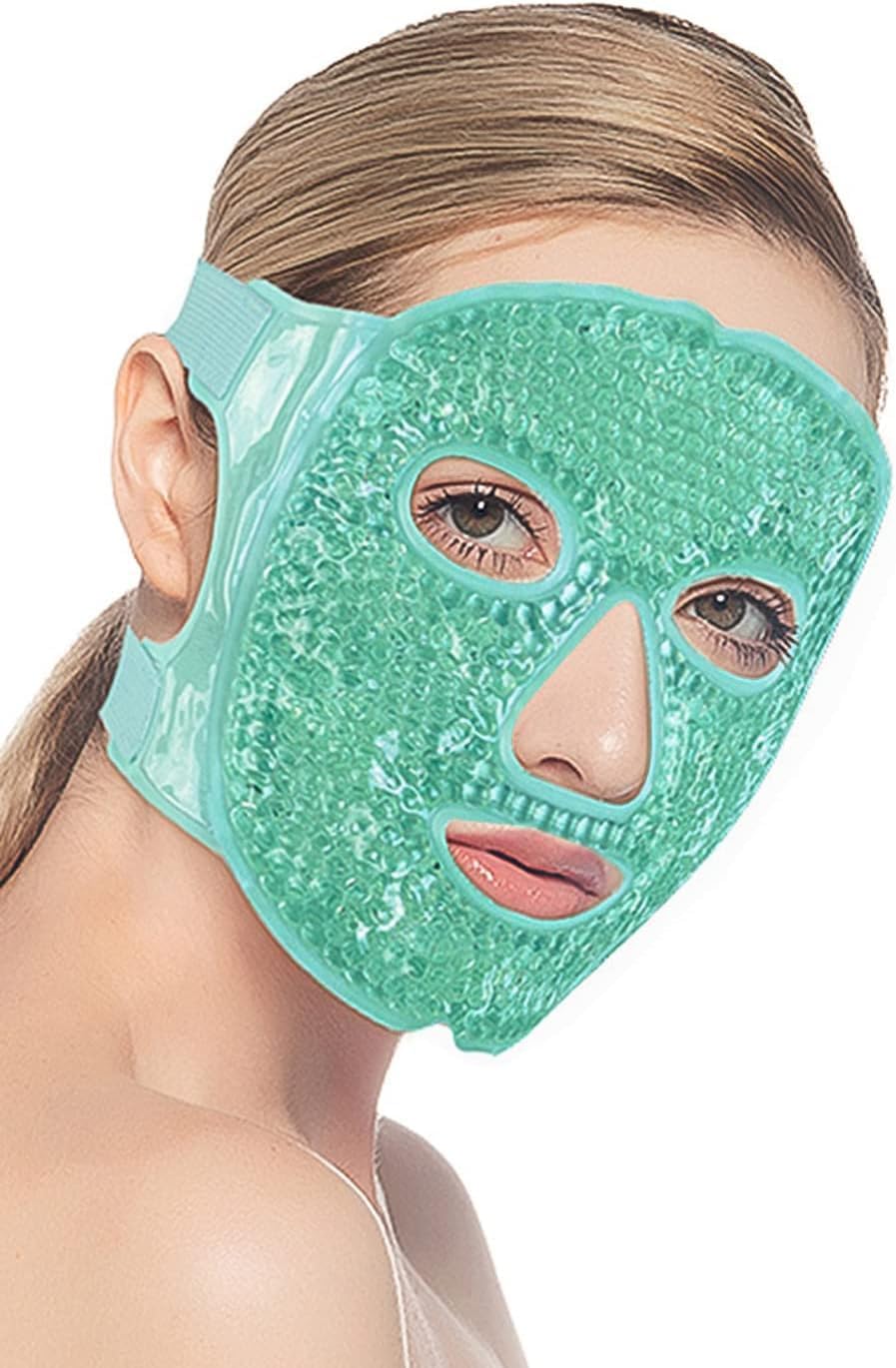 BasildFace Ice Pack, Reusable Hot & Cold Ice Face Mask, Gel Ice Mask for Puffy Eyes and Swelling, Facial Spa Cooling Mask for Women and Men (Green)