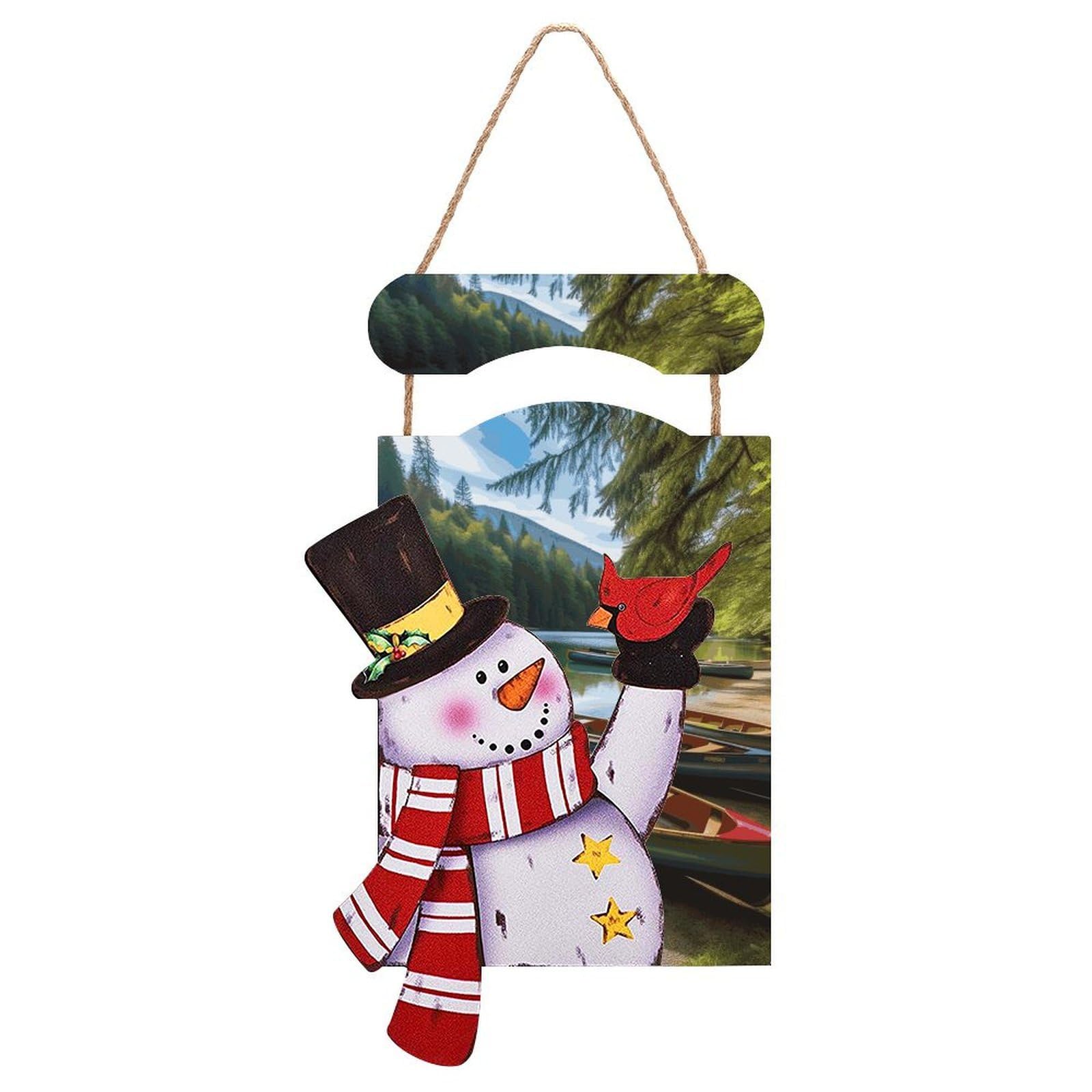 Lake with Boats Canoes Park Snowman Sign Wooden Hanging Door Sign Christmas Door Decor Christmas Snowman Wooden Hanging Sign Wall Art for Indoor Outdoor Porch Wall