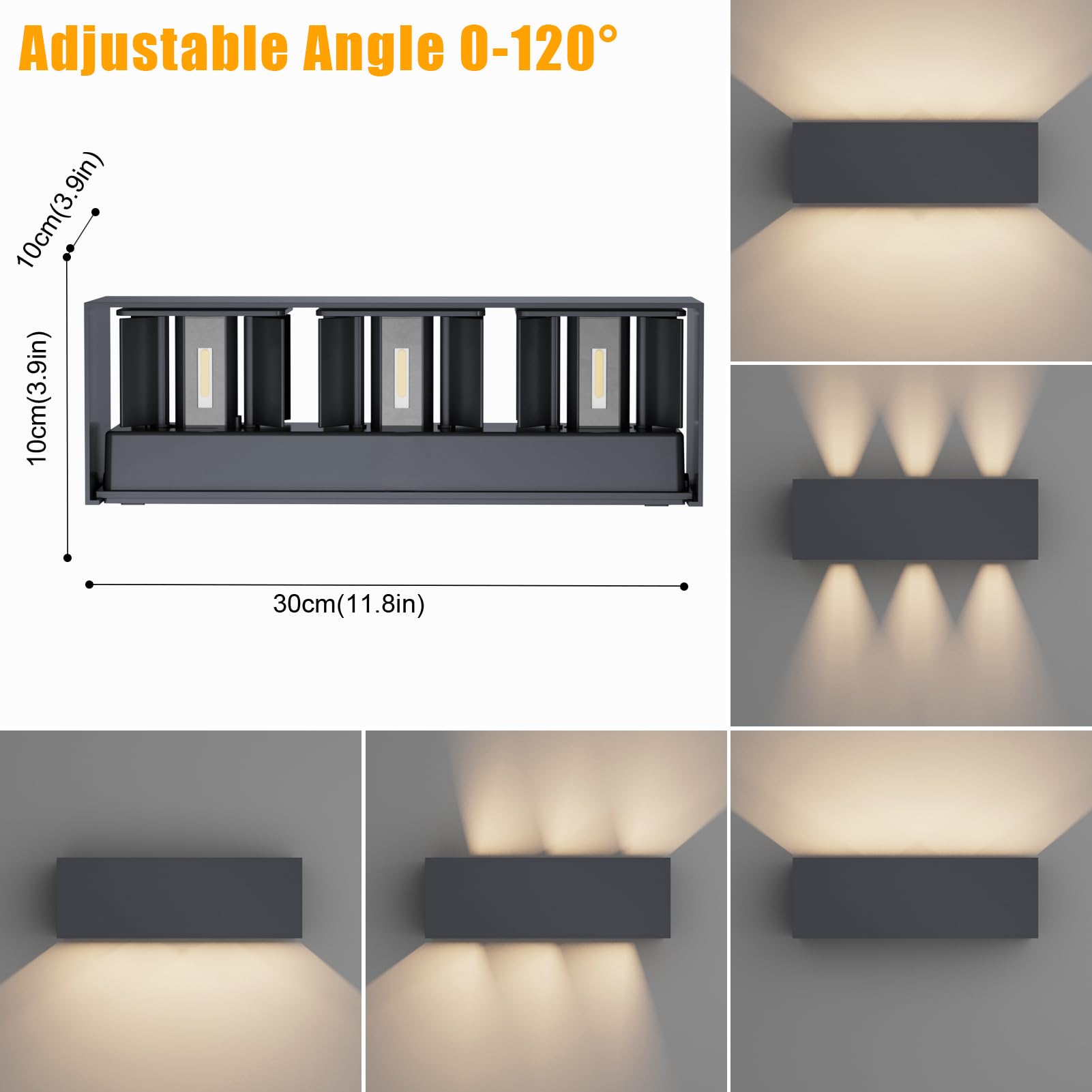 Klighten 30W Außenlampe Außenwandleuchte Anthrazit,Aussenlampe Aussenleuchte Wand UP Down,IP65,Wandleuchten Innen/Außen Mit Einstellbar Abstrahlwinkel,für Wohnzimmer Garten,Naturweiß 4000K