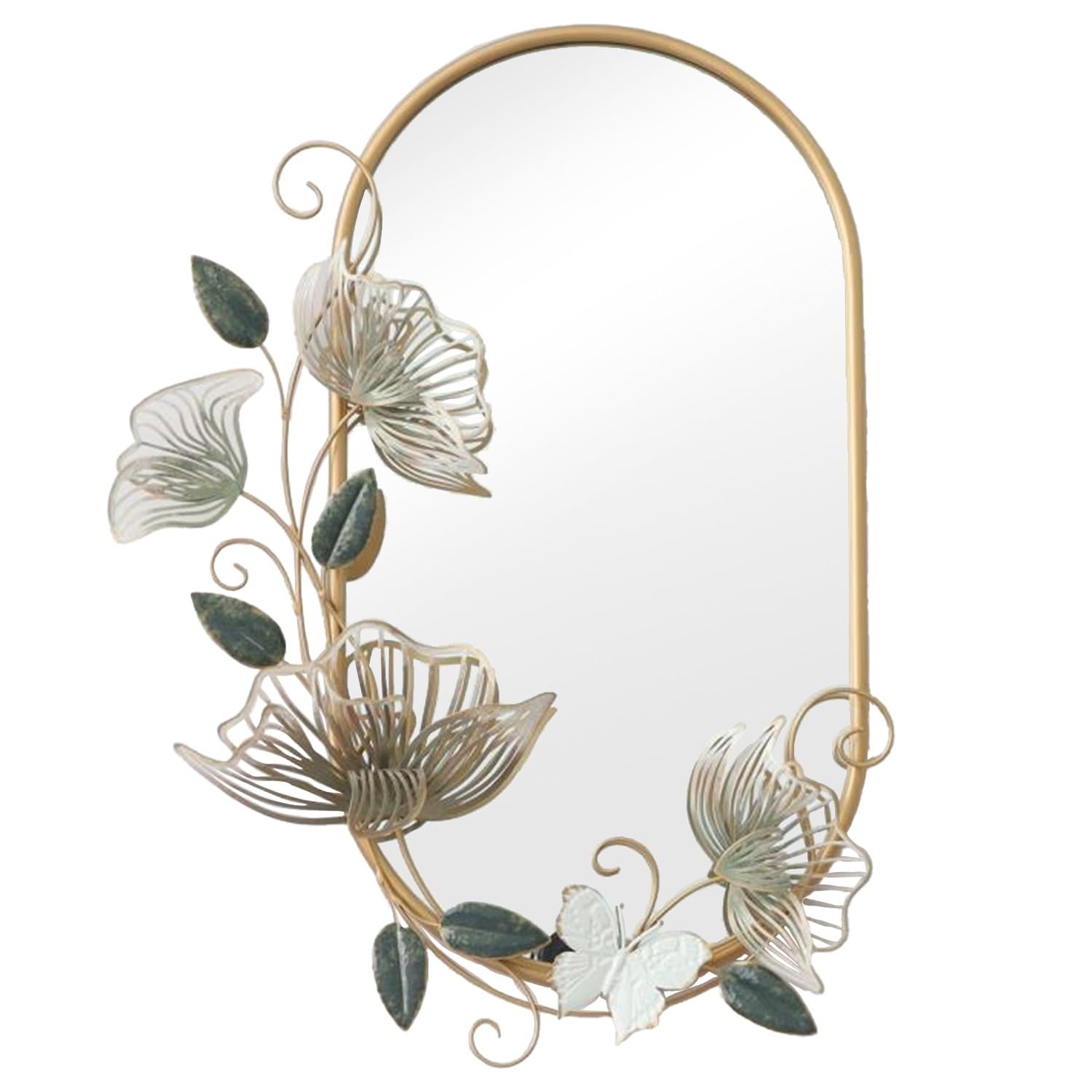 Espejo de pared en Metal con Flores y mariposas en Dorado 7.5x58x81 cm