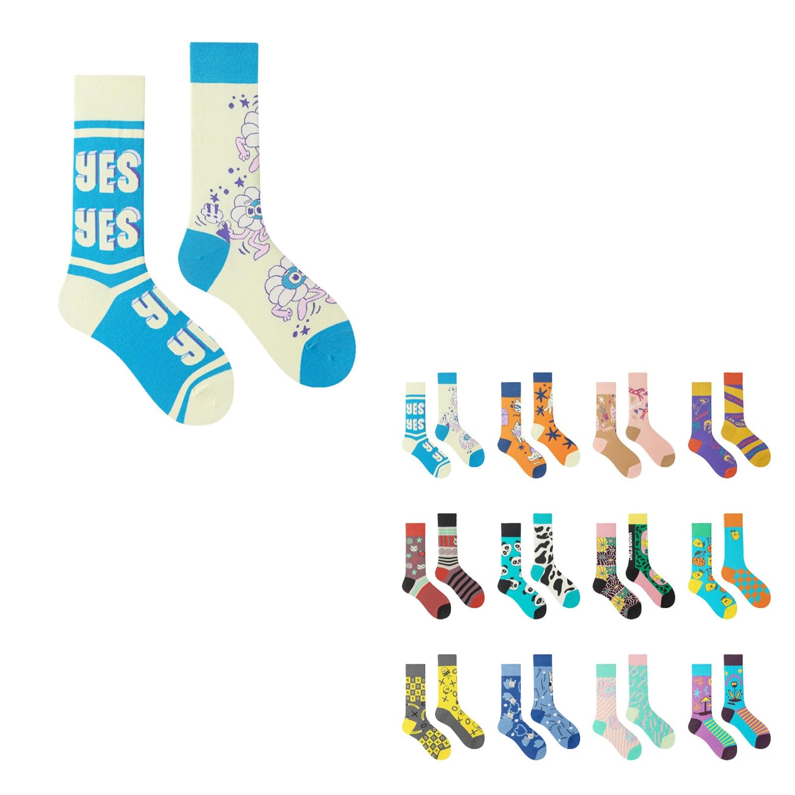 Repaly Womens Aesthetic Socks, Cute Cozy Crew Socks, Casual Athletic Hiking Socks(Light blue,5 pairs)