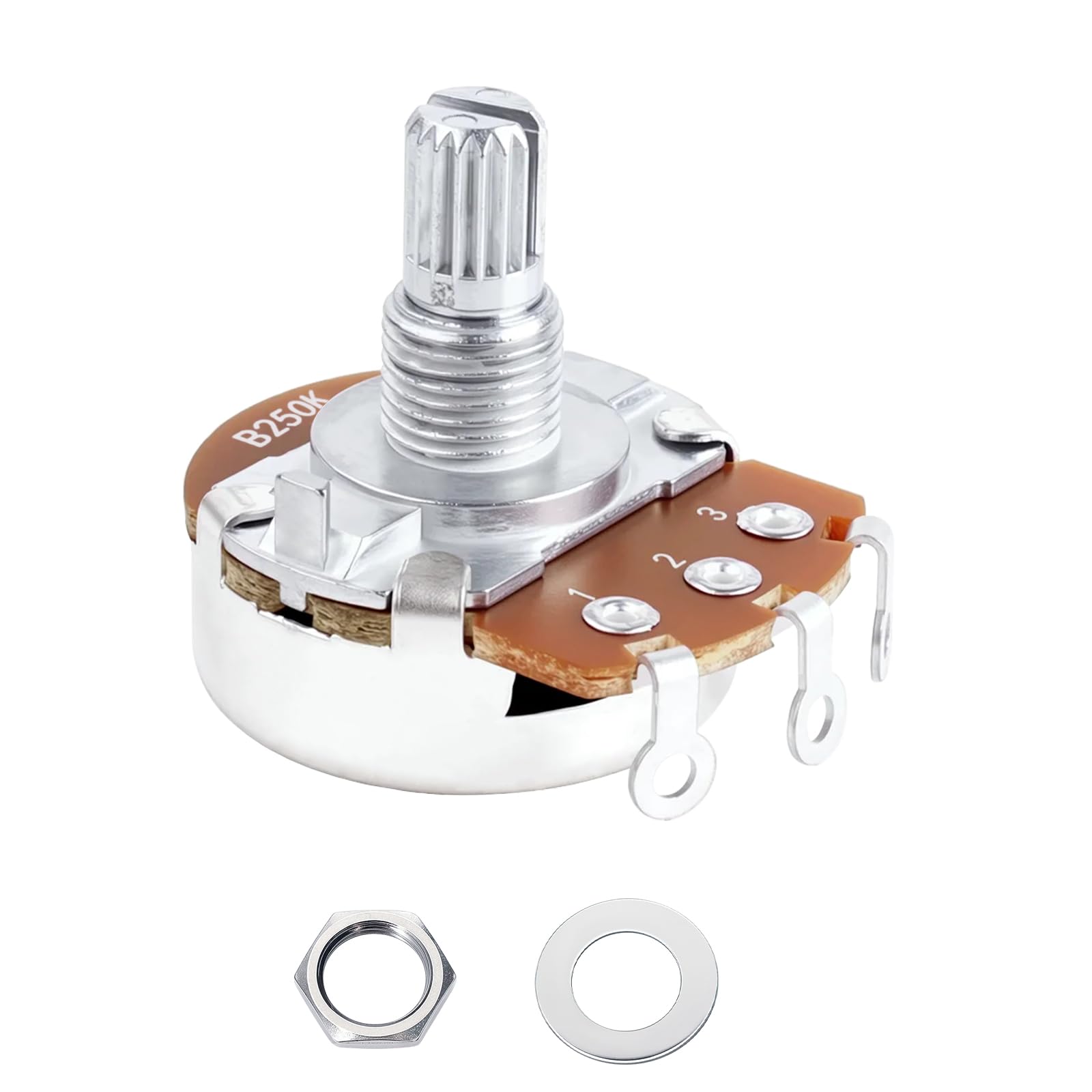 Banworks Aluminium B250K M8 Full Sized Pots Metric 18-Spline Split Short Shaft (15mm Length) Audio Taper Potentiometers with Sealed-Back for Epiphone Les Paul LP/SG Squier Strat/Tele 1pc JT/XNQ-10