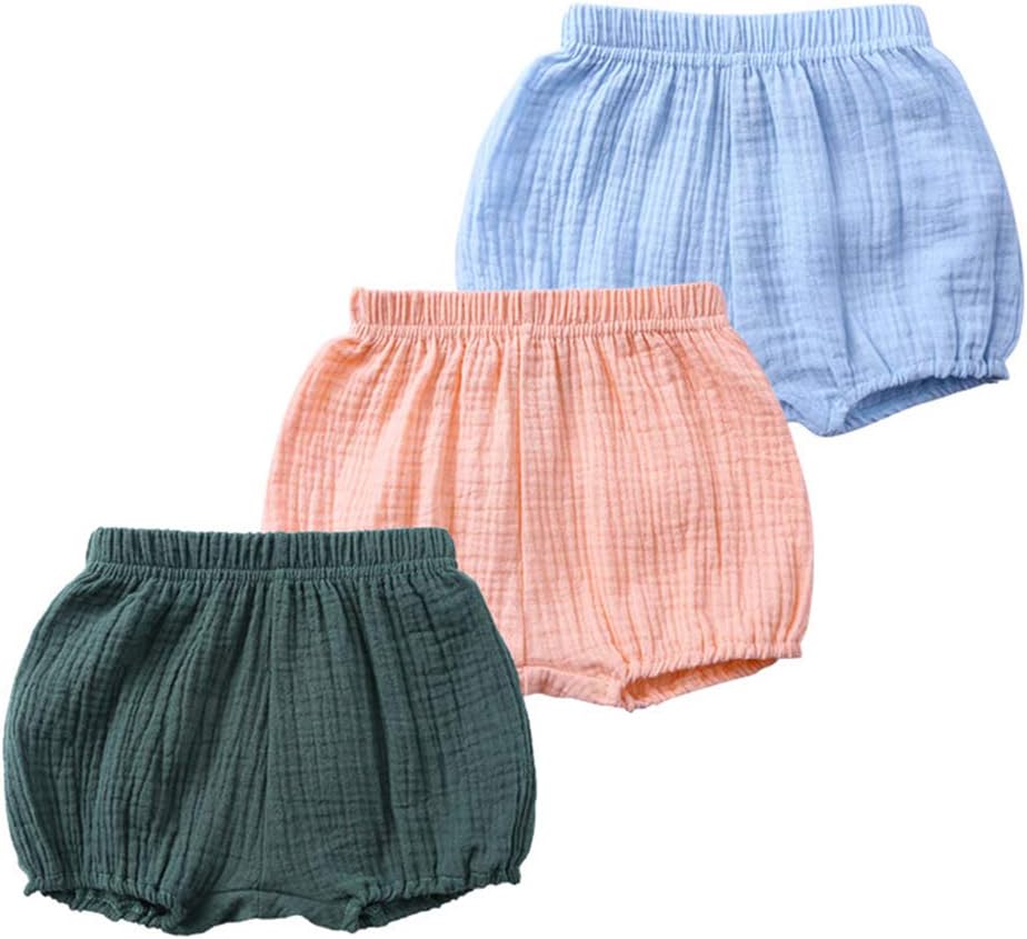 MYGBCPJS Baby Girls Boys 3 Pack Cotton Linen Blend Cute Bloomer Shorts Loose Harem Shorts