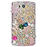 STENES LG K7 / LG Tribute 5 Case - 3D Handmade Crystal Clover Crown Butterfly Flowers Sparkle Bling Cover For LG K7 / Tribute 5 / Escape 3 / Treasure/Phoenix 2 With Retro Anti Dust Plug - Pink