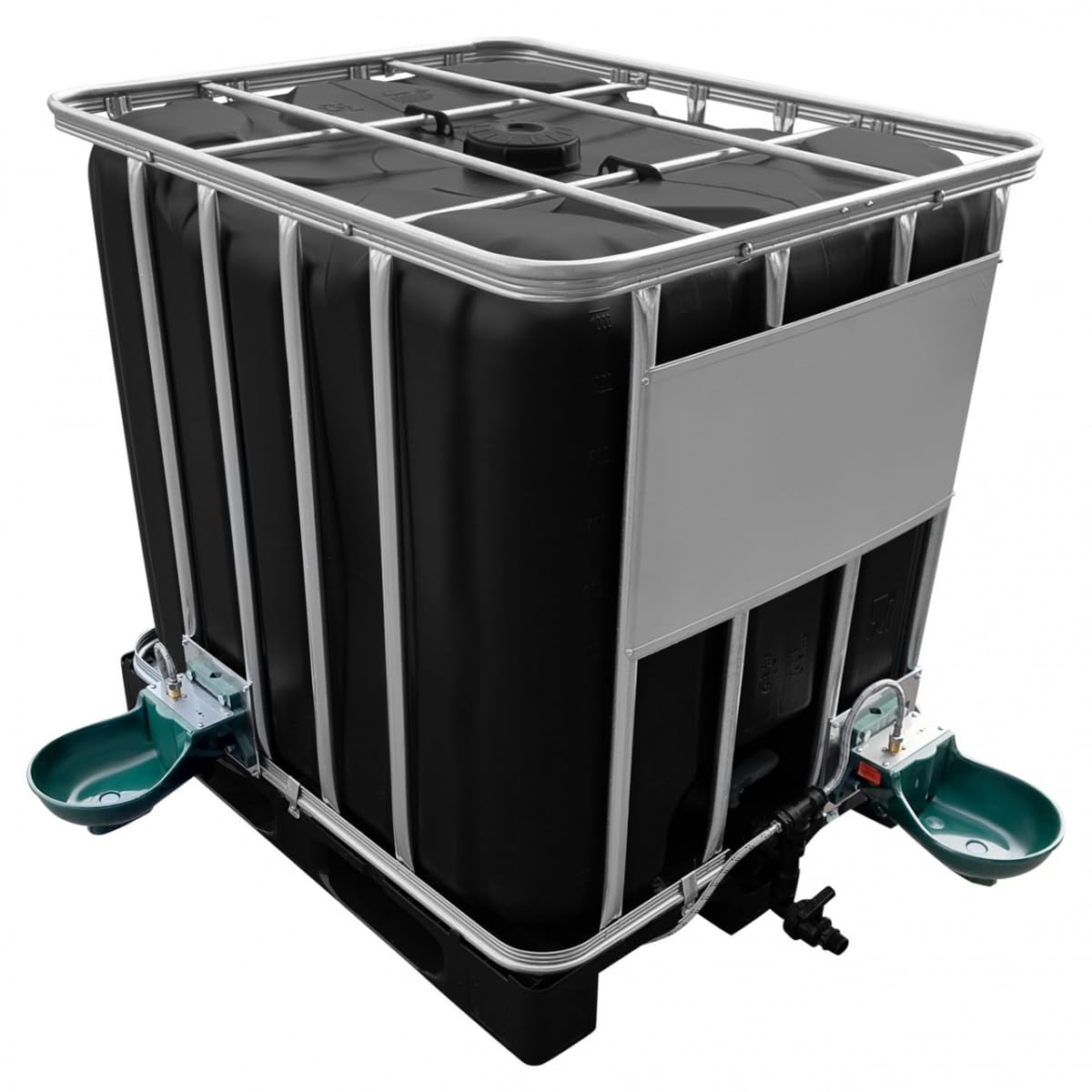 1000l IBC Wassertank in SCHWARZ mit Doppel-Tränkebecken auf PE-Palette NEU