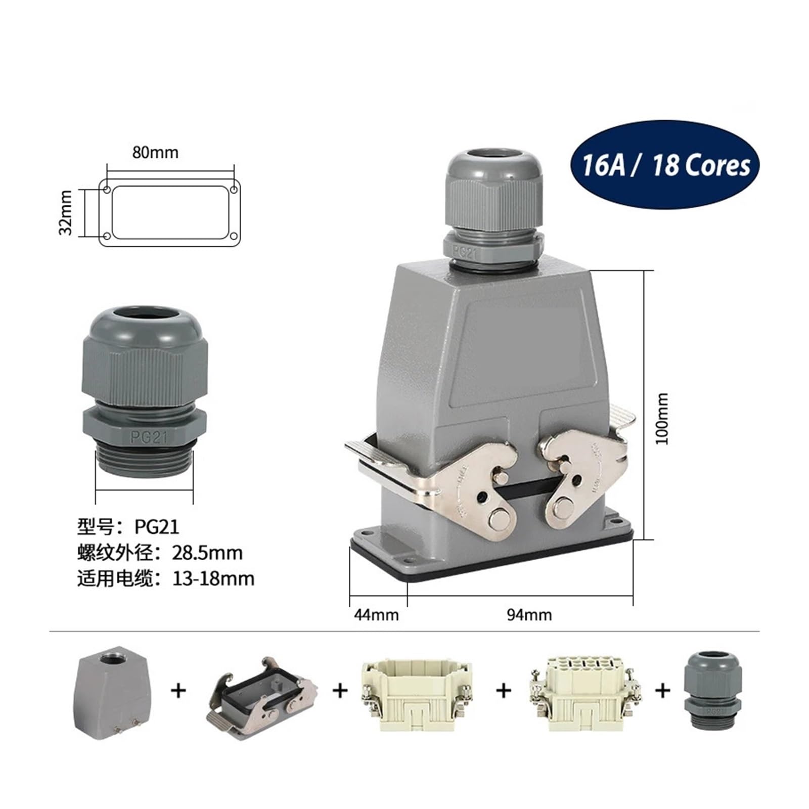 Heavy Duty Connector 16A 18 Pin Cores