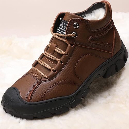 Miniatura 8 de PURCHAWEE Botas de nieve de cuero cálido para hombre antideslizantes buen soporte de arco senderismo exteriores cómodas camping senderismo mochilero