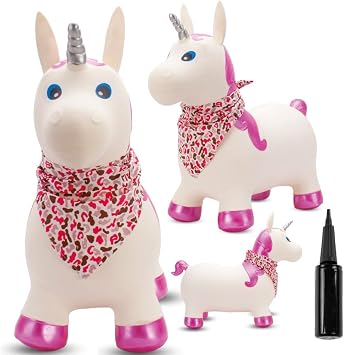 sun baby Bouncy Animals from 1 Year with Pump Inflatable Bouncy Toy Made of High-Quality and Durable Rubber Various Designs White Pink Unicorn with Bandana