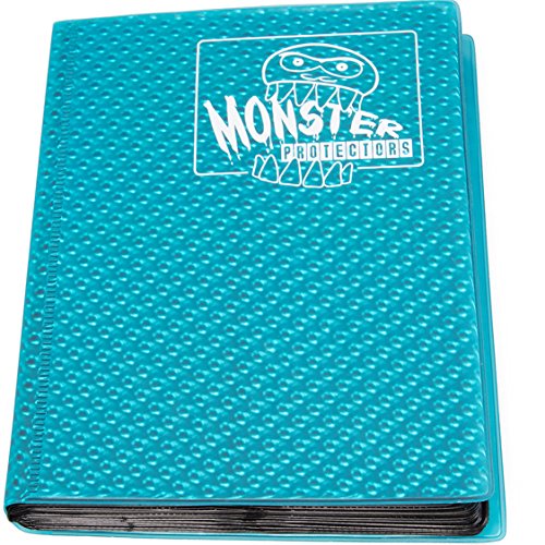 Monster 4 Pocket Trading Card Album- 20 Side Loading, Theft Deterrent, Padded Pages-Extra Protection -Deluxe Binder Holds 160 Yugioh, Mtg, Magic The Gathering, Pokémon & Sport Cards-Holofoil Aqua Blue #TOP1